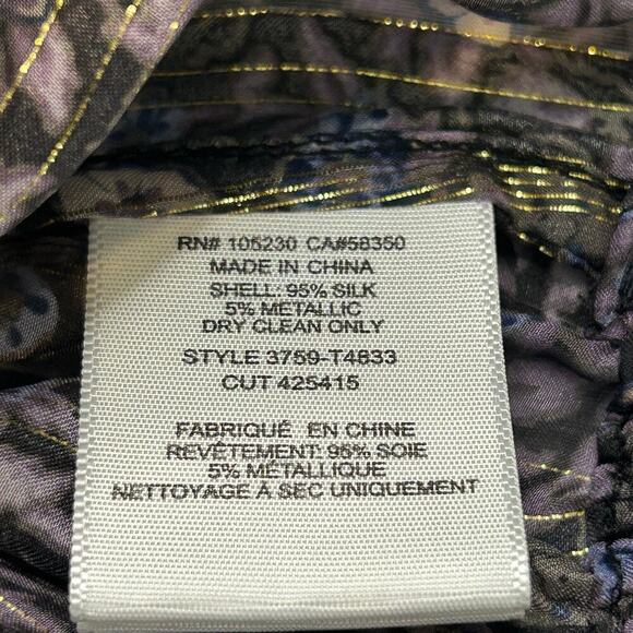 Joie purple and gold silk and metallic sheer marcana peplum top size L - Picture 8 of 8